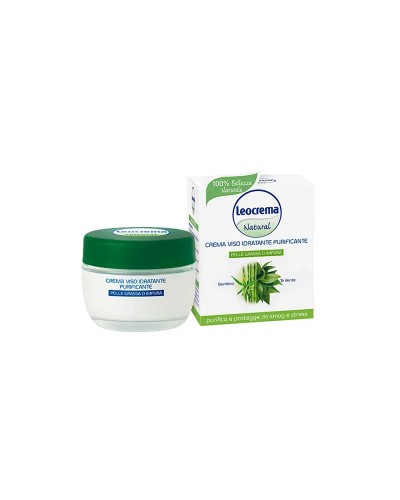 Leocrema Natural Crema viso idratante purificante pelle grassa o impura con bamboo e tè verde 50 ml