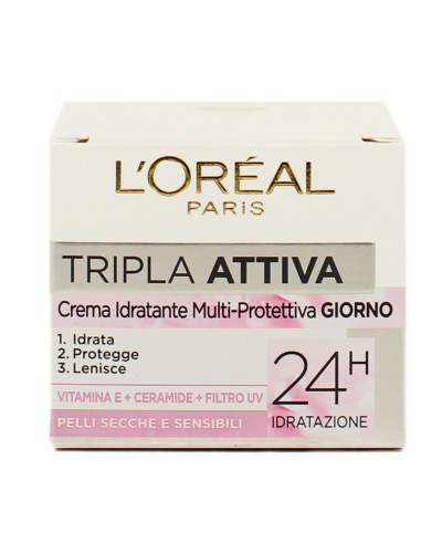 L'Oreal Paris Tripla Attiva Crema viso idratante multi-protettiva pelli secche e sensibili 50 ml