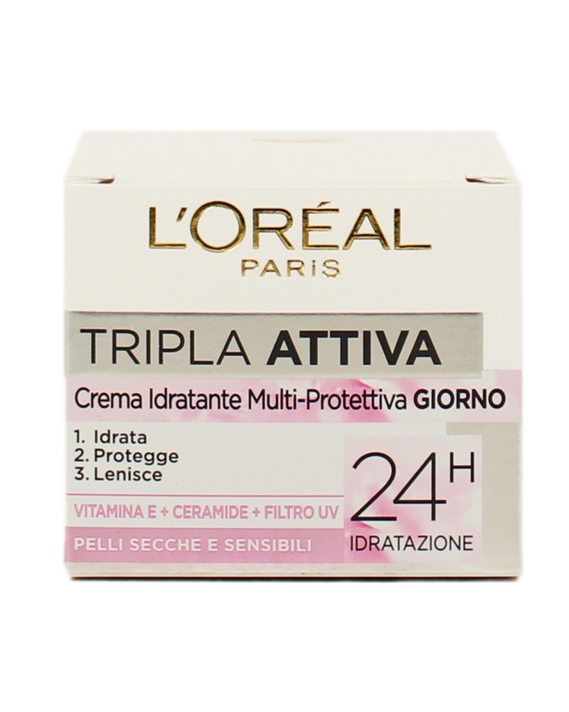 L'Oreal Paris Tripla Attiva Crema viso idratante multi-protettiva pelli secche e sensibili 50 ml