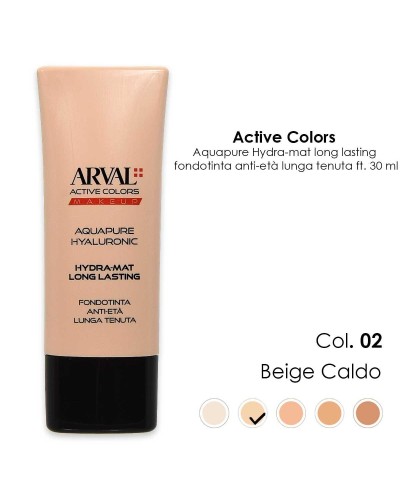 ARVAL AQUAPURE Hyaluronic - Hydra-mat long lasting n. 02 - beige caldo fondotinta anti-età lunga tenuta ft 30ml